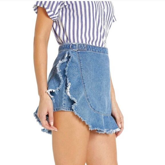 DL1961‎ Hadley Faux Wrap Fringe Denim Skort in Big Sur Blue Womens  Size Small - Picture 1 of 12